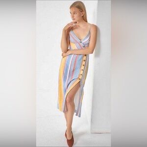 Urban Outfitters Striped Linen Blend Midi Dress, Button Front, Long Front Slit M